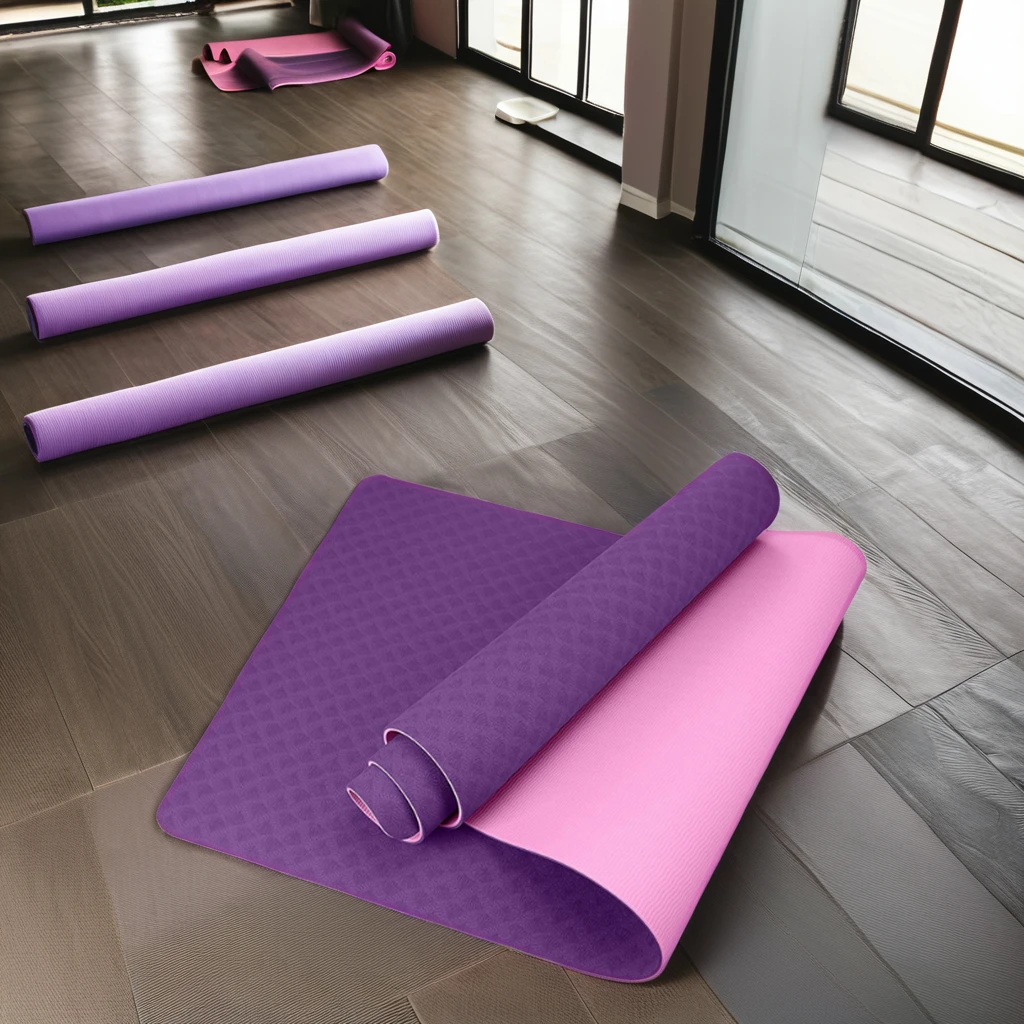 Custom Printed Eco-friendly TPE Gym Thick Yoga Mat Set Non-Slip Travel Mats with Logo Rubber & PU Bag Included