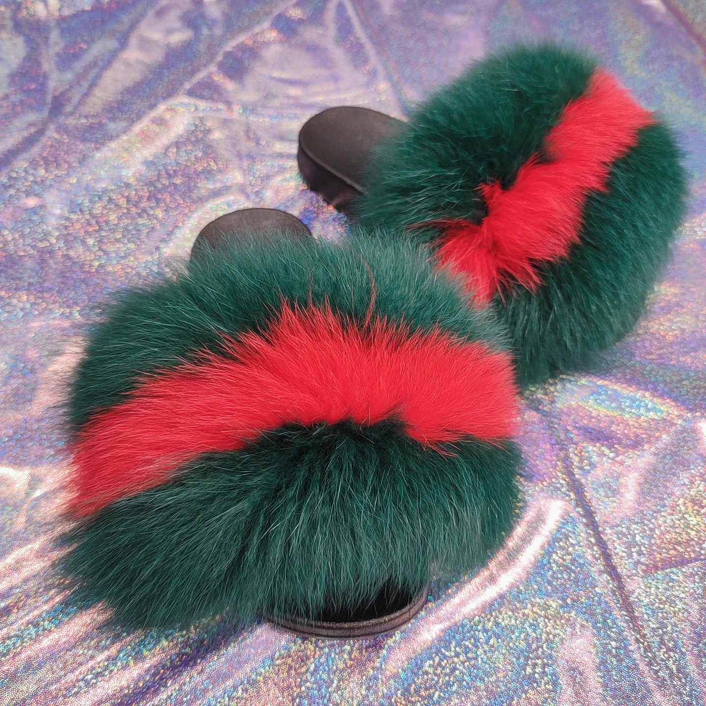 
Fluffy Sandals Wholesale Fur Slippers Hot Selling Women Racoon Fur slides 