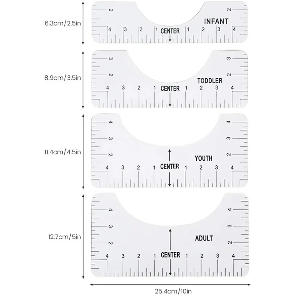 4 Sizes Acrylic Portable Round Neck Calibration Tool White PVC Ruler Guide T shirt Alignment Tool Placement Guide Ruler