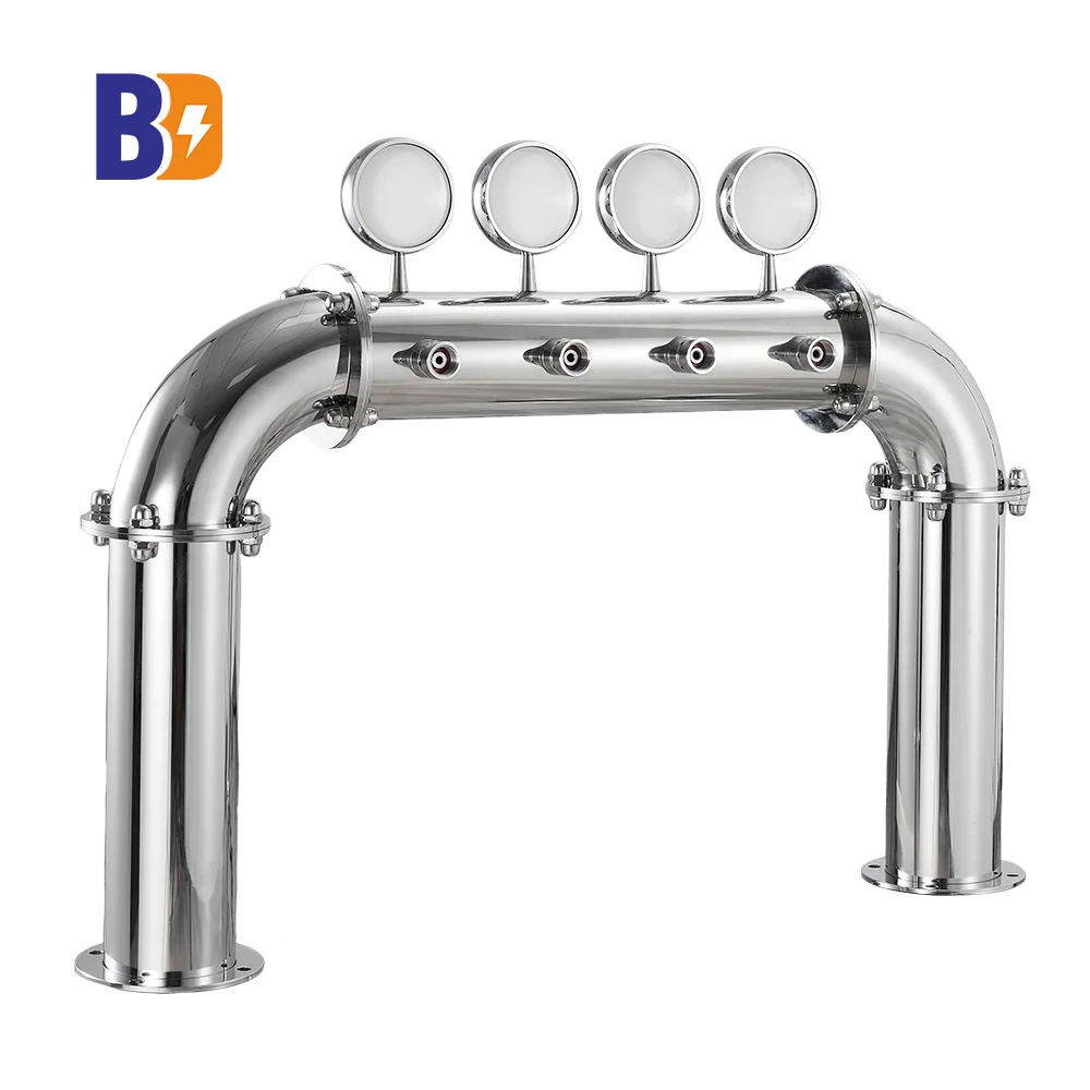 High-Quality Bar Equipment  Sliver Draft Beer Tower U Tower 4 Way Beer Tower With LED