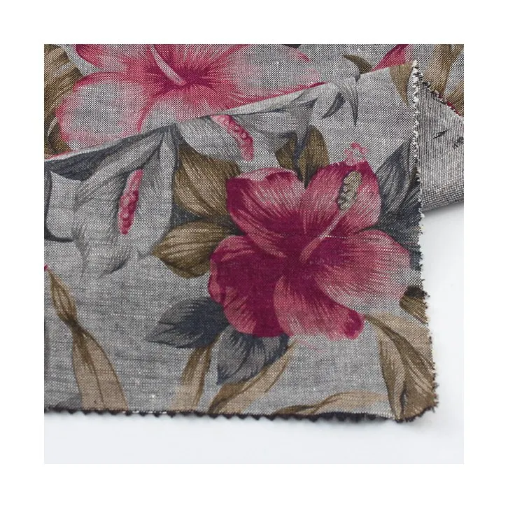 customized new design digital printed floral cotton linen dress fabric