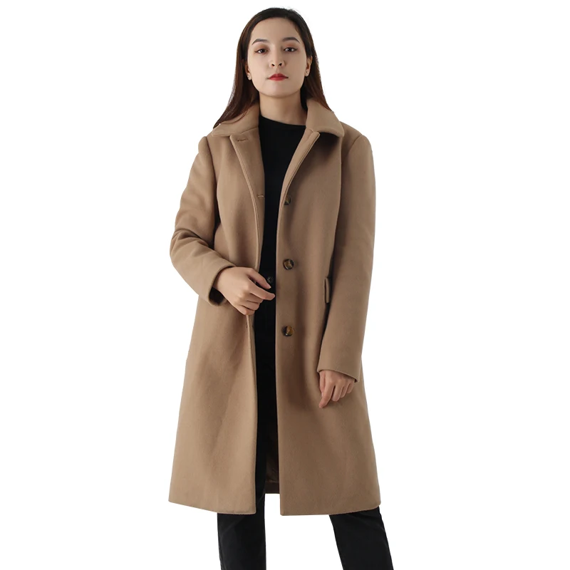 Elegant Women Long Warm Cashmere Coat Outwear Korean Style Single Button Lady Autumn and Winter Brown Woolen Coat For Ladies