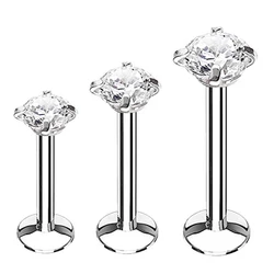simple custom zircon internally threaded flat back earrings tragus labret piercing stud