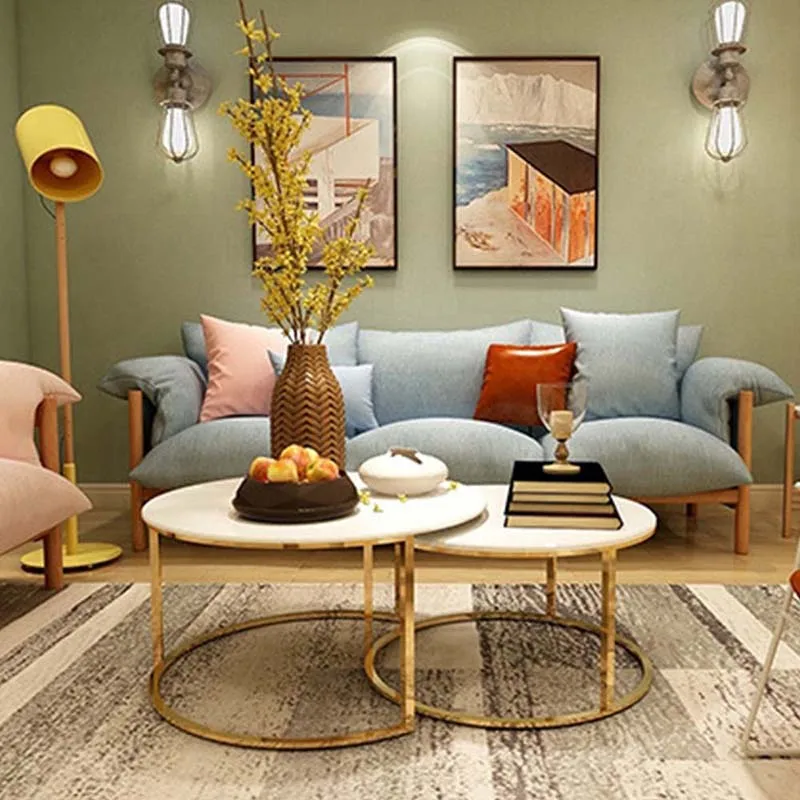 Wholesale living room furniture MDF top coffee side table sets cheap modern design metal frame coffee table