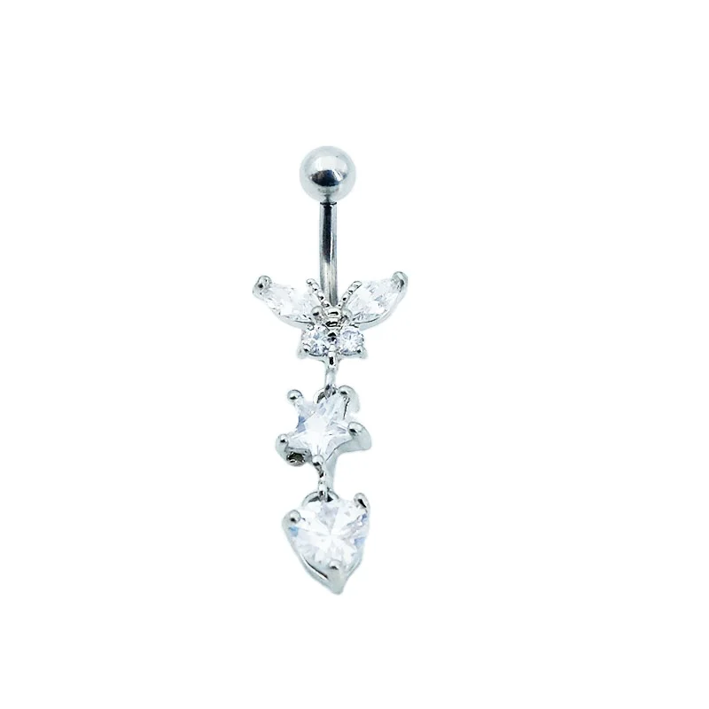 Copper Alloy Casting Butterfly Cubic Zirconia Brass Belly Button Rings