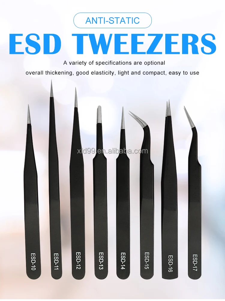 Wholesale Multiple Types Anti Static Precision Black Stainless Steel Tweezer