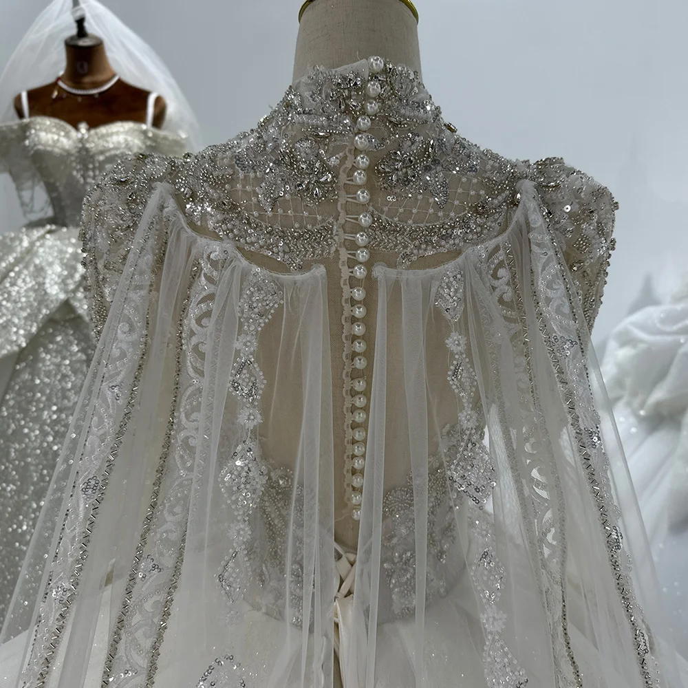 White Ball Gown Princess Wedding Dresses O Neck Long Sleeves Vestido De Novia Lace Sequined Xs060