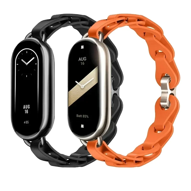 Stainless Steel Buckle Bracelet for Miband 8 NFC Fashion Lady Style Replacement Silicone Rubber Strap for Xiaomi Mi Band 8 Band