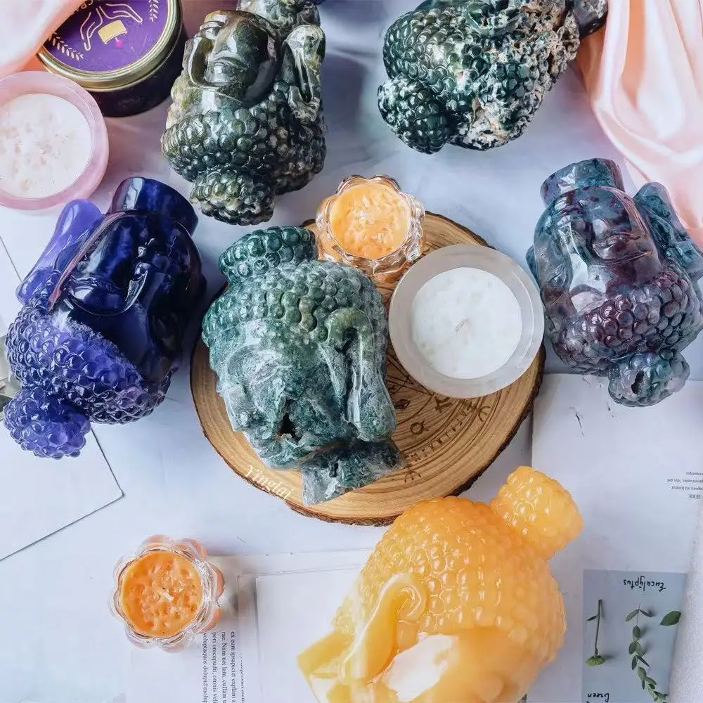 Yinglai factory natural crystal carving healing natural stone carved gemstone goddess crystal buddha head folk crafts sculpture