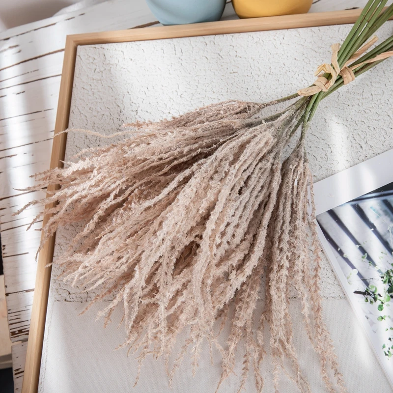 YC1085 Artificial Flower Plant Flocked Trident Leaf Grass Handles Hot Selling Decorative Flowers and Plants