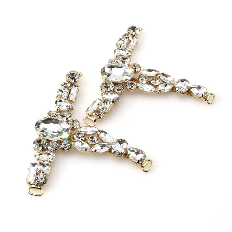 Fashion Handmade Diamante Sew On Rhinestone Metal Shoe Chain Buckle For Sandal Shoes