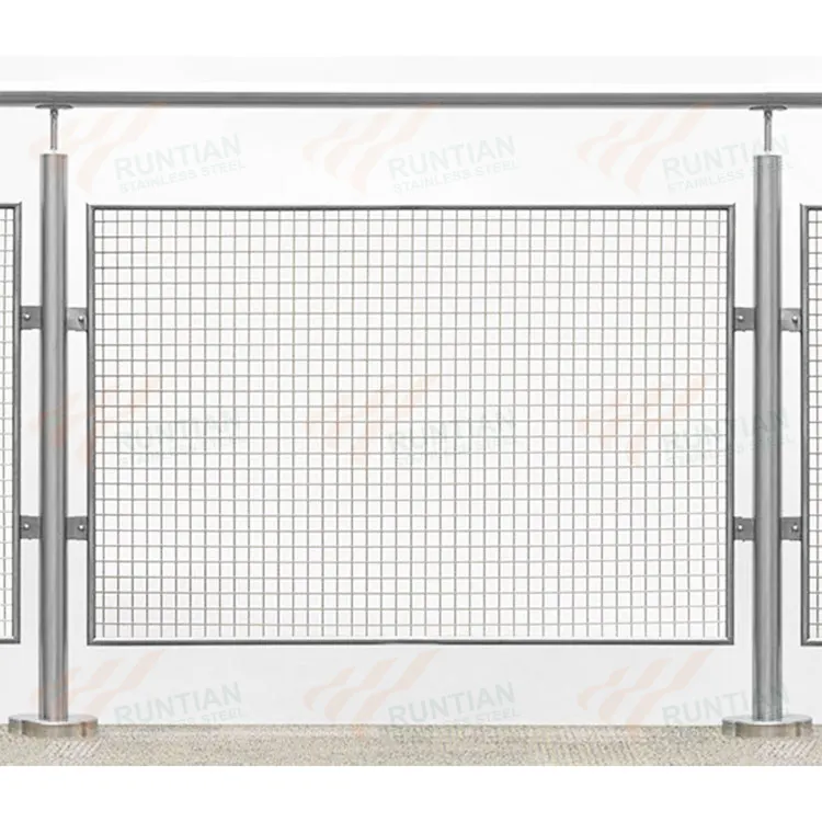 Exterior side mounted outdoor metal deck wire rope balustrade stainless steel ferrule rope mesh netting