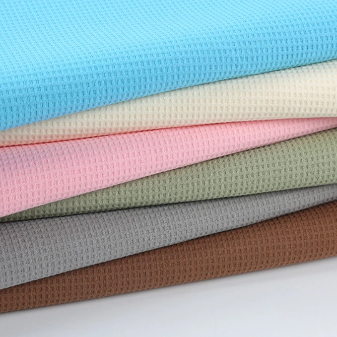 Wholesale Organic Cotton Plain Dyed Knitted Waffle Weave Fabric Waffle Fleece Fabric 100% Cotton Honeycomb Waffle Knit Fabric
