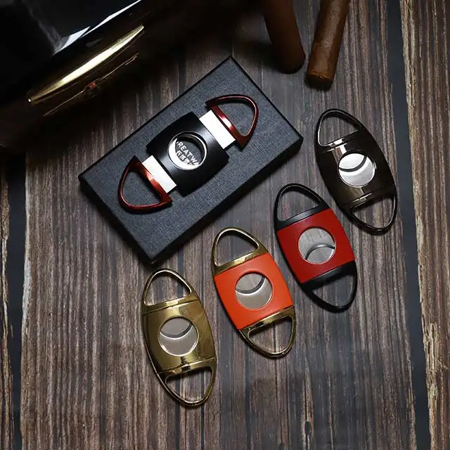 double blade stainless steel custom cigar cutter with box black and gold cigar cutter luxury set