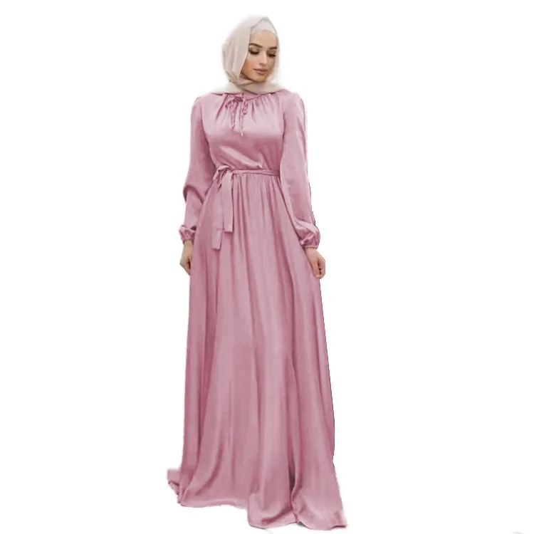 New Soft Waistband Elegant Satin Long Skirt Big Swing Muslim Dress For Women