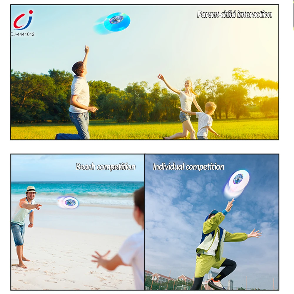 Chengji outdoor sport play flying boomerang disc toy kids launcher led colorful light up rotate flying disc toys