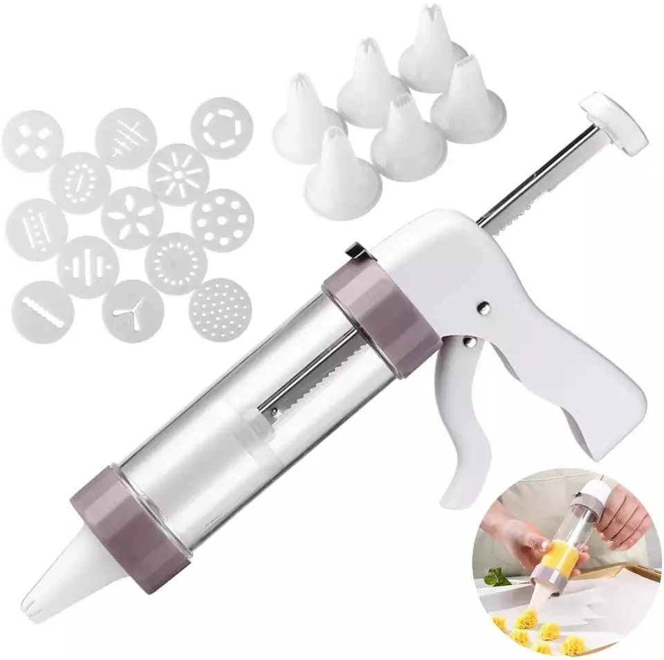 Cake decorating kit Cookie Press Maker Machine Clear Cookie Press Gun Kit with 13 Discs and 6 Icing Tips for DIY Cookie Biscuit
