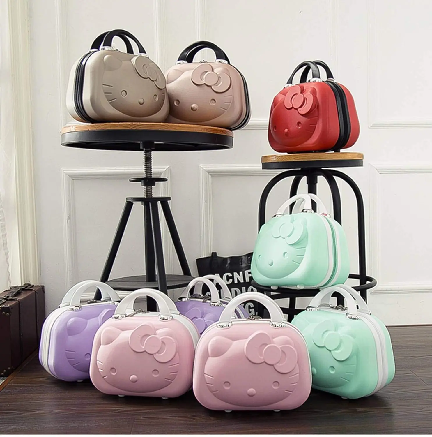 HL Waterproof travel portable small luggage case makeup boxes cosmetic makeup suitcase case traveling luggage kitty suitcase