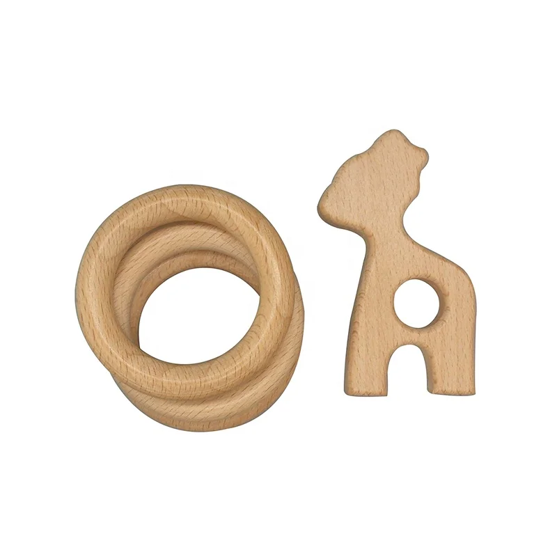 Wholesale Custom Size Wooden Baby Teether Ring Beech Wood Newborn Teething Toy