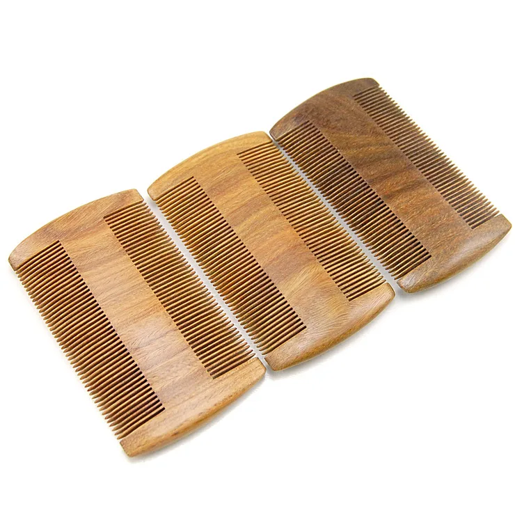 
Portable Green sandalwood double sided beard shaving comb wooden Pocket comb with logo for men 