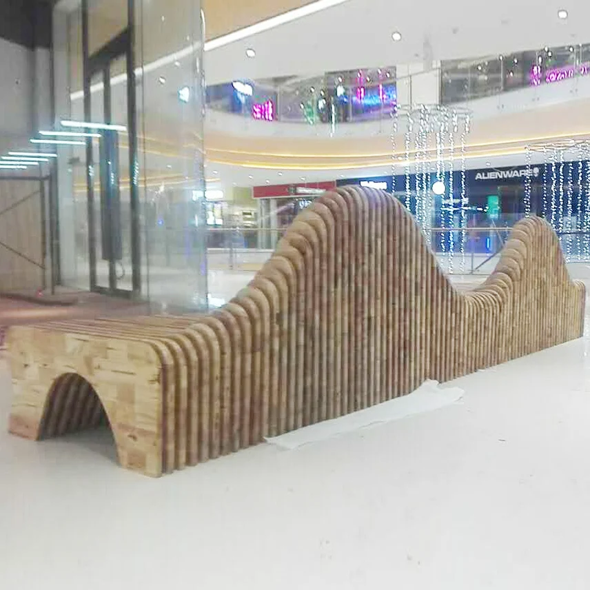Y667A Public furniture Wood slice Wavy chair public waiting leisure waiting mall chair furniture public waiting large chair