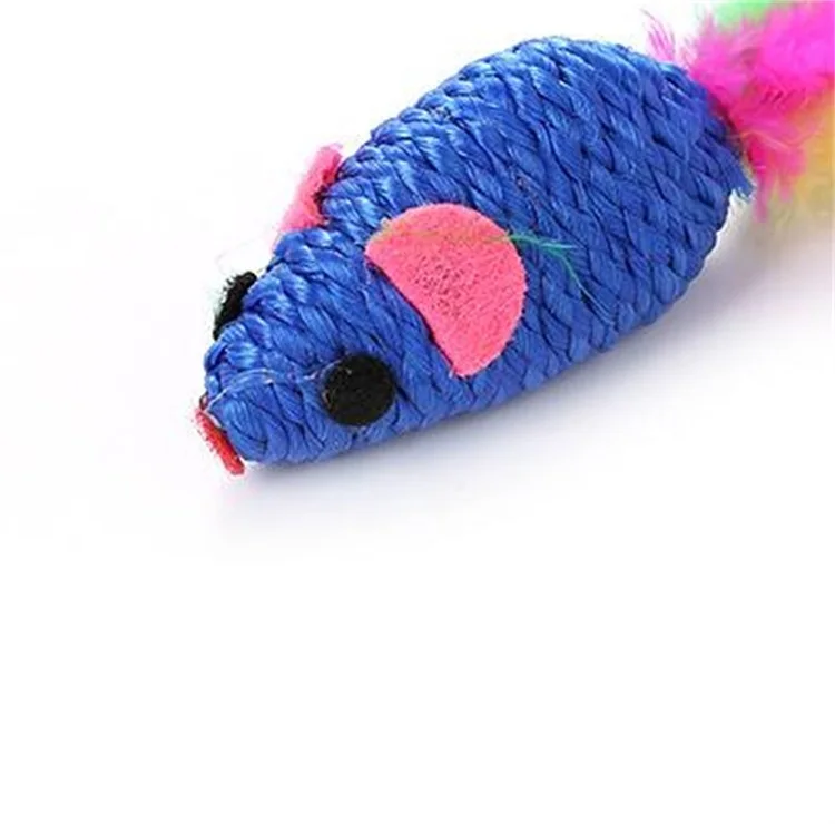 
Hefei hot sell amazon cat toys rope small mouse with feather for cat 