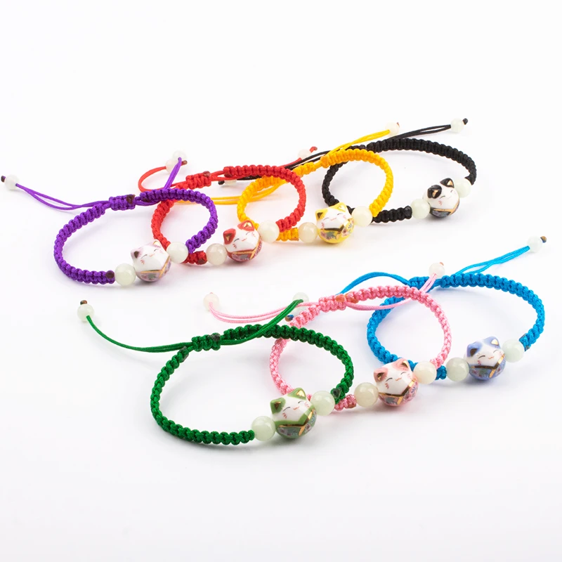 Bracelet Black Blue Red Rope String Bracelet For Women  ceramic lucky cat transfer hand-woven red rope
