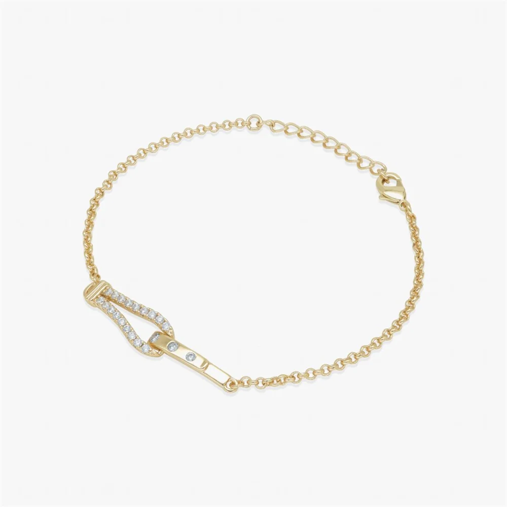 Creative 925 Sterling Silver Double Hoop Bracelet Unique Design 18K Gold Plated Cross Chain Cubic Zirconia Bracelet