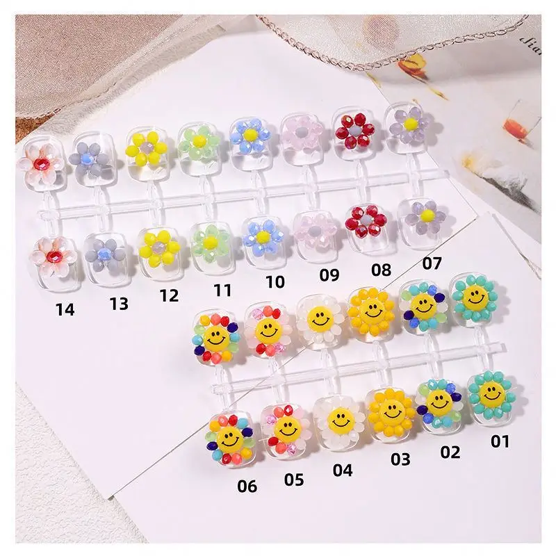 Cute Resin Sun Flower Smiley  Nail Art Rhinestones DIY 3D Charms Manicure Art Decorations Accessories
