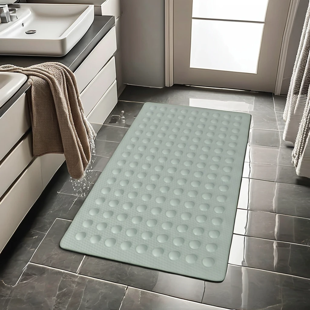 Aspire Bath Mat with Suction Cups Embossed Coral Fleece Non-Slip Carpet Print Bath Rug for Bathtub Shower Room Machine Made