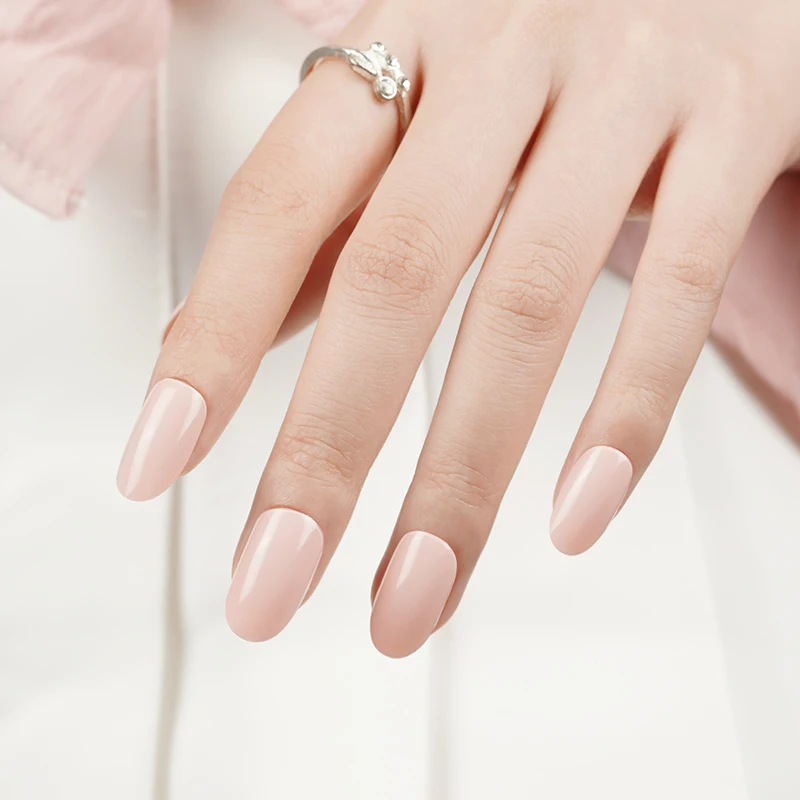 Huizi 2024 Gel Nail Stickers Solid Nude Pink Color Semi Cured Nail Polish Wraps Nail Art Strips