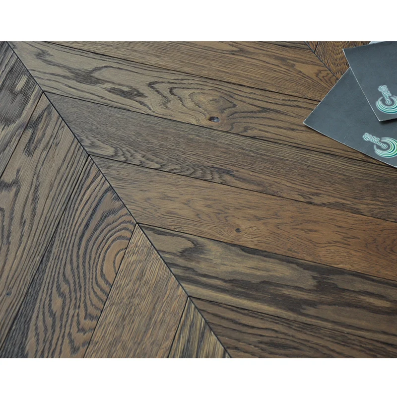 Factory wholesale wax oiled natural oak chevron flooring deep brushed engineered oak parquet flooring