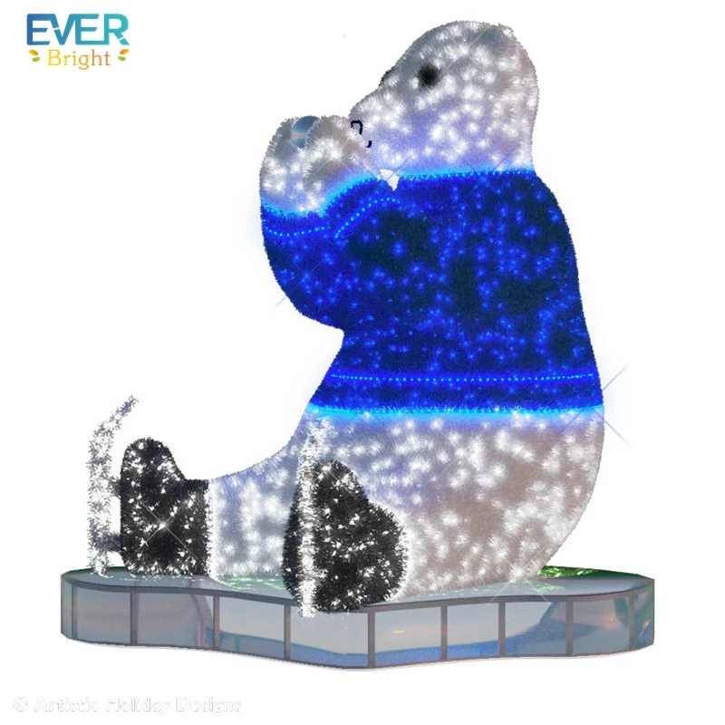 outdoor lighted polar bears christmas decorations 3D Giant motif Bear for shopping mall Holiday modeling light
