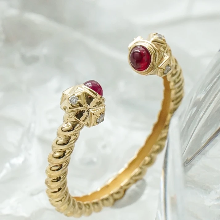 H&F Original 14k Solid Real Pure Gold Ring Vintage Natural Ruby Yellow Gold Simple Ring Design For Women Men With Stone