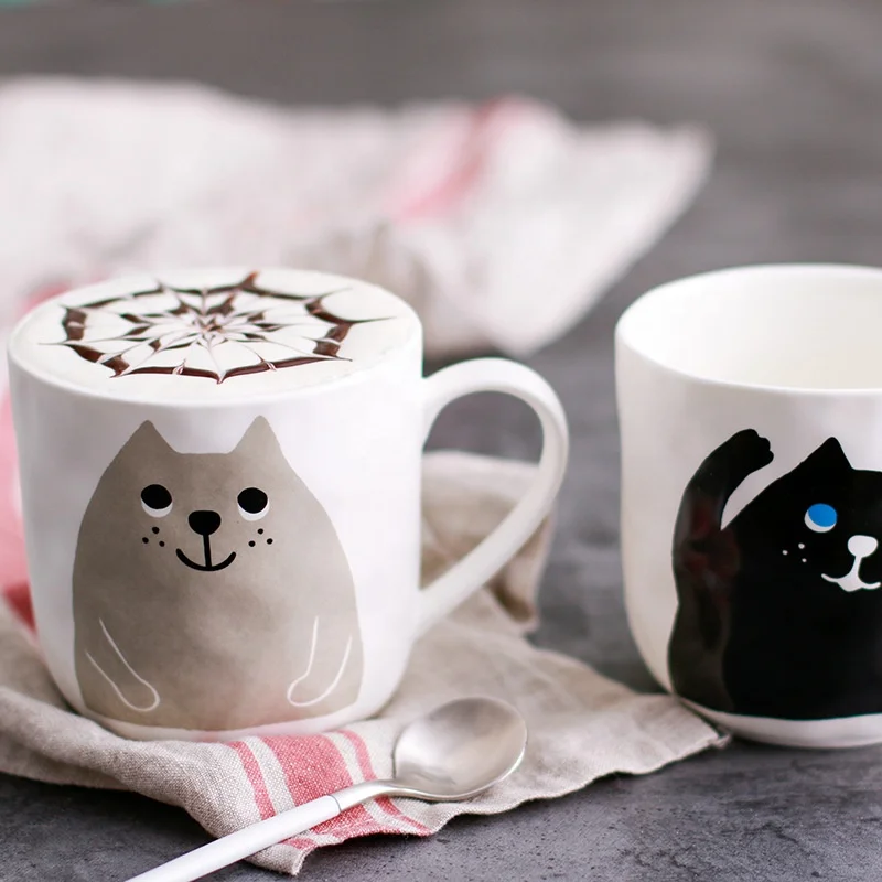 
Cartoon ceramic couple mug handmade water cup Nordic style Persian cat mug 