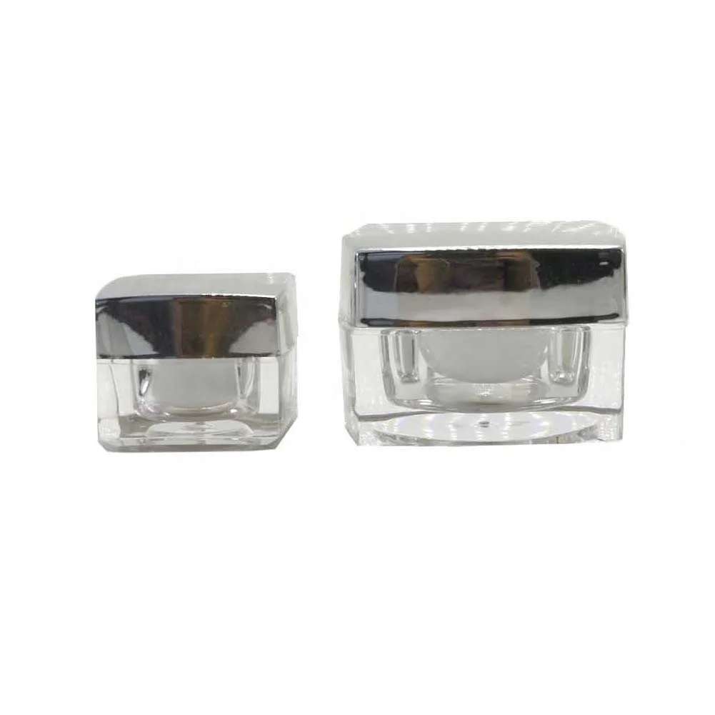 Luxury 15g 30g 50g silver Square Acrylic Cream Jar For Cosmetics packaging ARB-016C