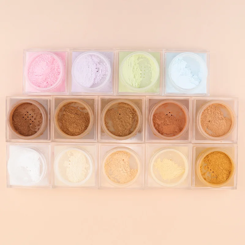 Matte waterproof loose powder face cosmetics makeup private label vegan pink loose setting powder oil control powder with puff