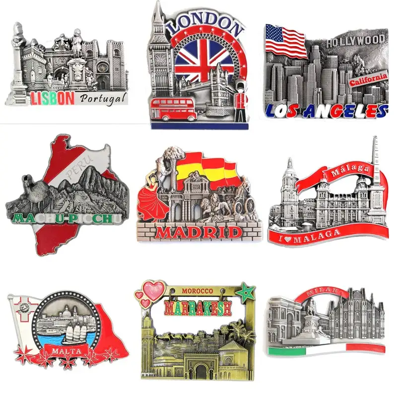Custom Polyresin Paris Tin Metal 3D Printing Different Countries Refrigerator Magnet Souvenir Portugal Lisbon Fridge Magnet