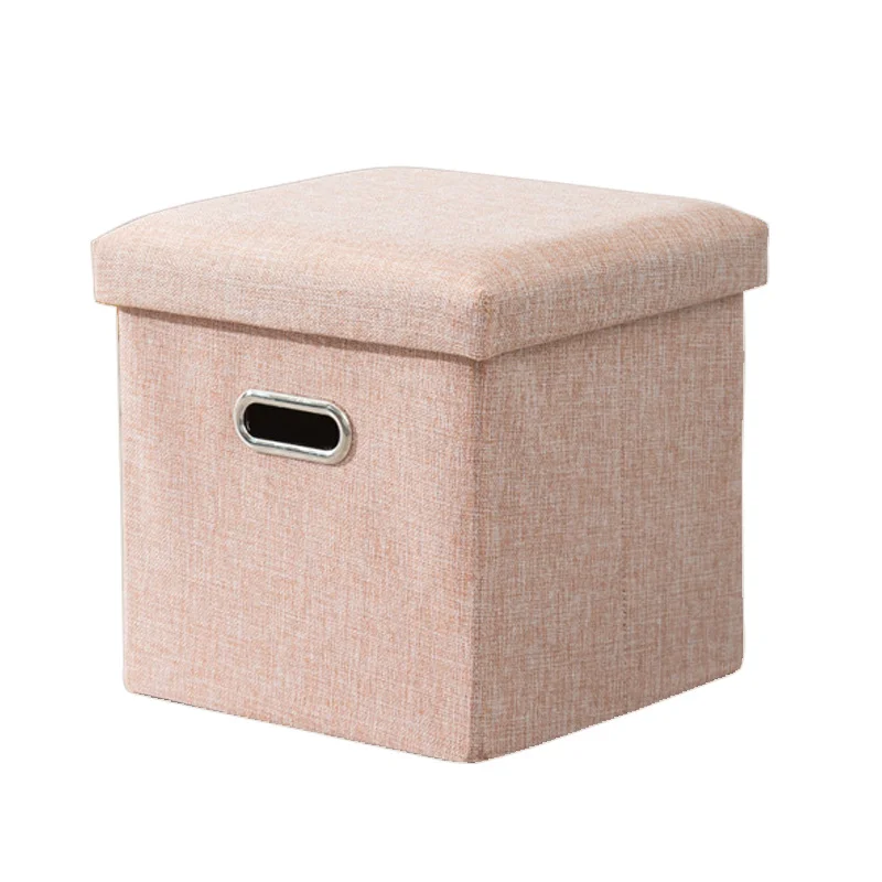Cotton Linen Storage Stool Ottoman Sofa Pouffe Foldable Footstool Tufted Ottoman Storage Stool with Lid
