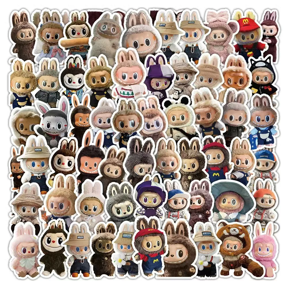 Yubon 60pcs/pack Labubu Stickers Popular DIY Laptop Suitcase Phone Case PVC 3D Stickers Labubu Custom Logo Cartoon Sticker