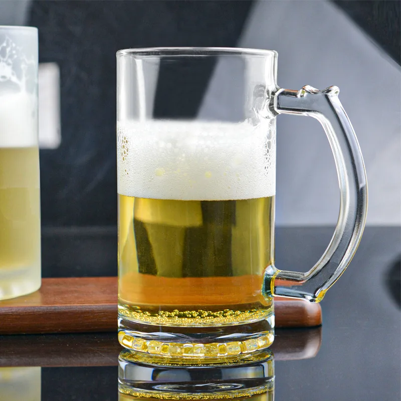Glass Beer Mugs Set With Handles 14 OZ Beer Stein Mugs German Clear Large Tall Beer Glasses With Handle for Men