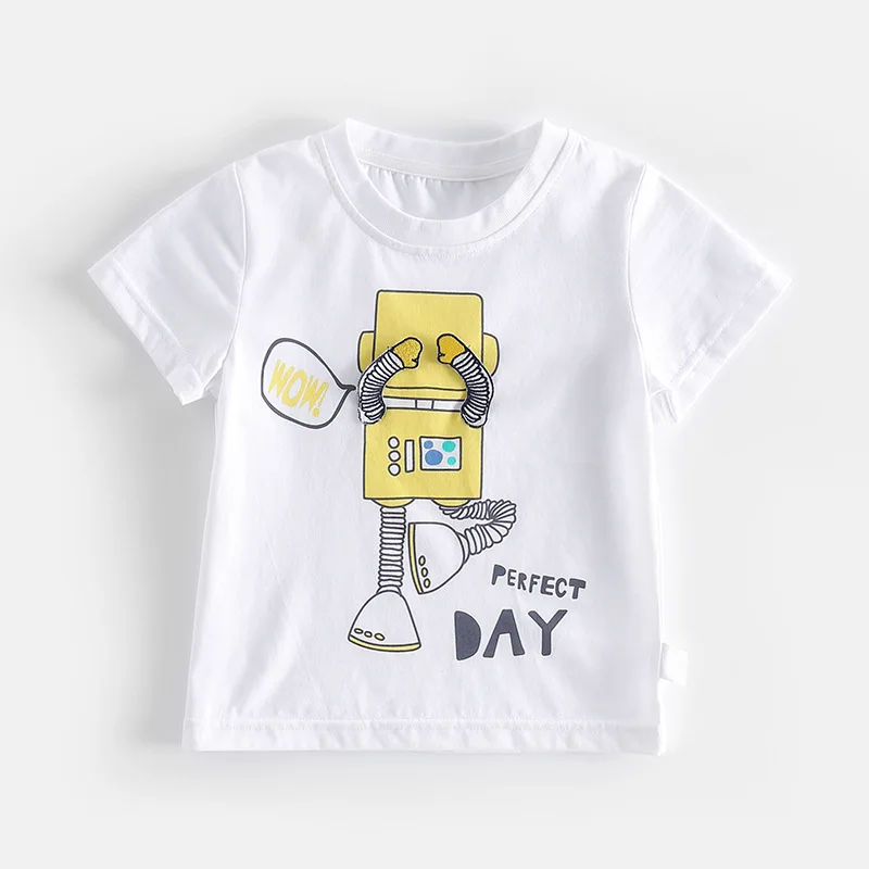 2023 New Summer Toddler Kid Boy Cotton Blue White Cute Print Short Shirt 1-6 Years