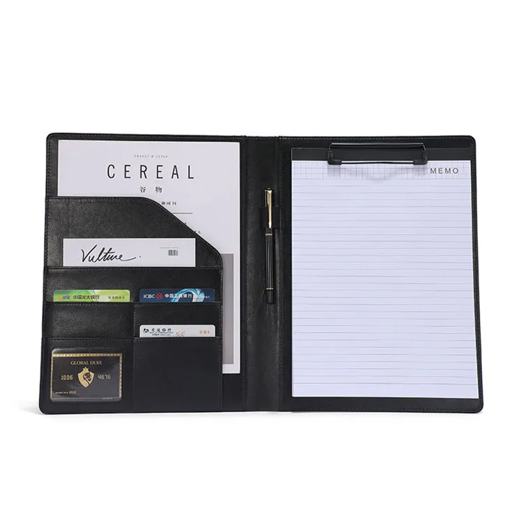 
Portfolio Folder A4 Interview Resume Leather Folder Document Portfolio Organizer with Calculator Note Paper Pen Clipboard Folder 