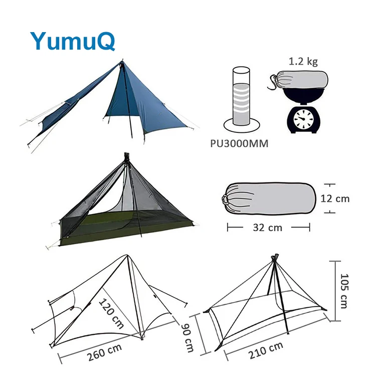 YumuQ 1-2 4 Man Person 10D 15D 20D Nylon Ultralight Waterproof Camping Dome Single Rodless Tent