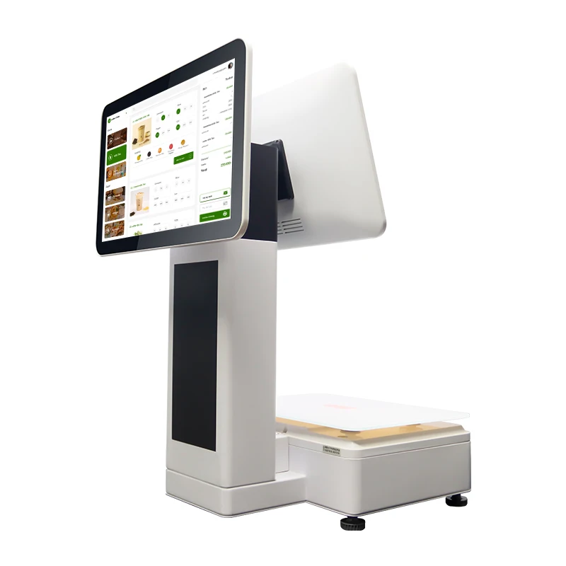 Custom Size Smart Pos Machine Cash Register 15.6Inch Dual Screen POS Scale 2+32GB 1366X768 POS AIO With Weigher