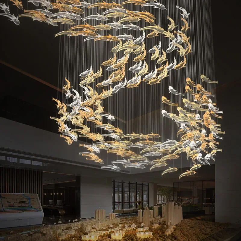Hotel lobby crystal glass maple leaf headlights sales department sand table villa staircase lights banquet hall art lights