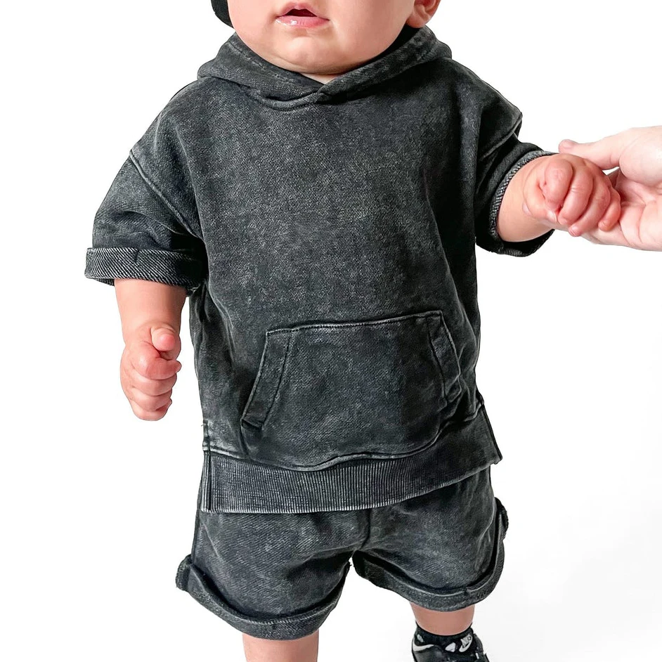 Custom OEM kids Sportswear Soft bamboo Cotton Baby Girls Hoodie Tops Pants Outfits Letter Spring Fall Casual short sleeve hoodie