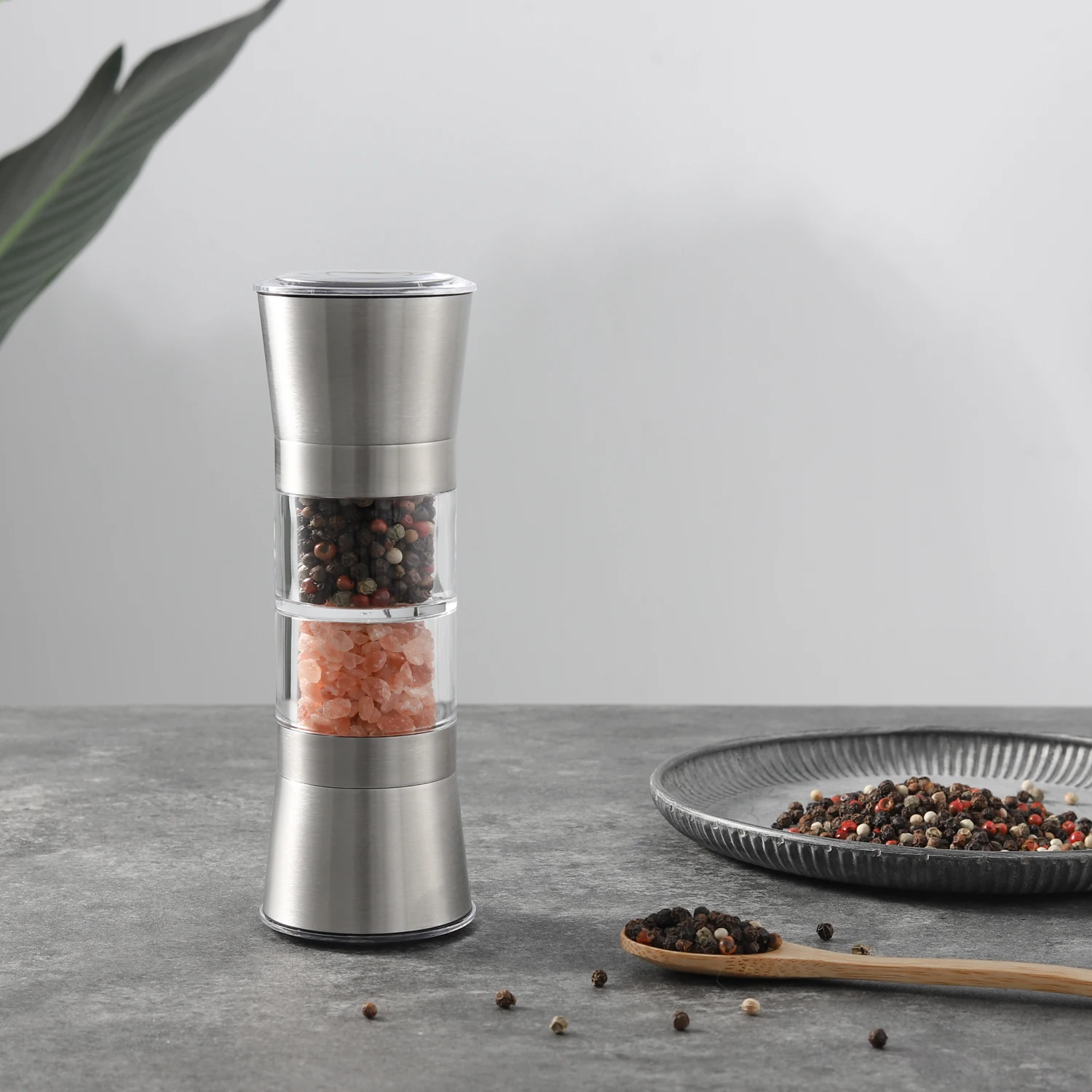 Kitchen Gadgets  2-in-1 Stainless Steel Pepper Mill Salt Grinder Salt and Pepper Spice Mill Manual Pepper Grinder