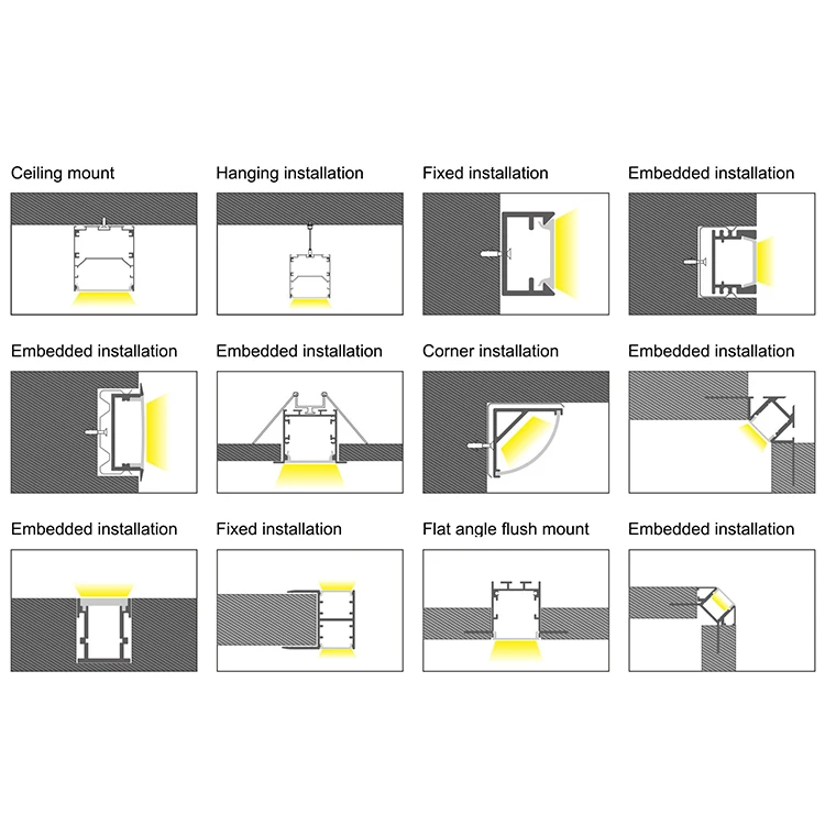 High Brightness Recessed Aluminium Holder Diffuser Mounting Extrusion Strip Light Led Channel Strip Light Aluminum Profile