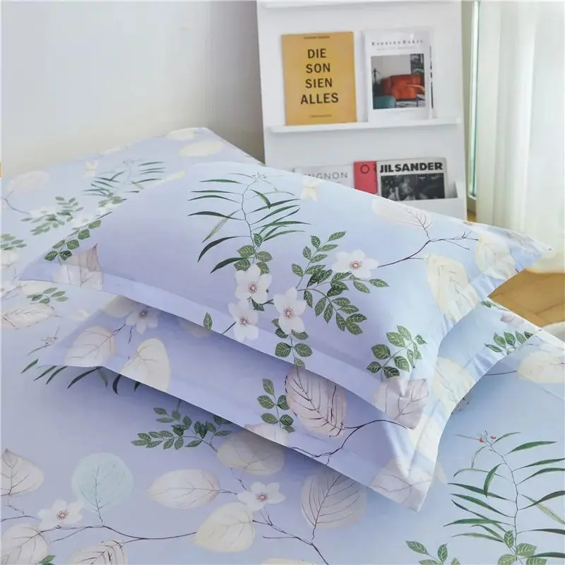 100% Cotton Pillowcase Colorful Printed 3 Pieces Pure Cotton Pillow Cover Flat Sheet For Queen Size Bed